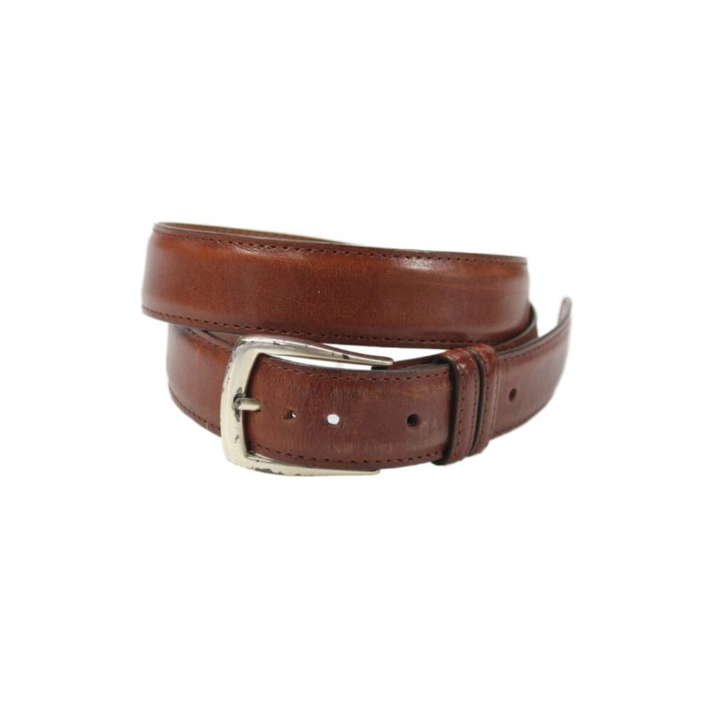 Trafalgar Mens Leather Silver Tone Belt Cognac Brown Size 34